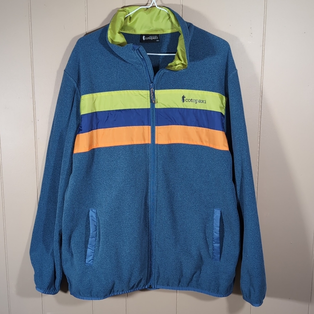 Cotopaxi Teca Fleece Jacket Men XL Blue Full Zip Preppy Outdoor Hiking Stripe